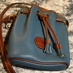 Dooney & Bourne Navy Blue Pebbles Leather Drawstring Bucket Bag